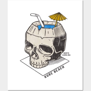 Kure Beach, NC Summertime Vacationing Skull Drink Posters and Art